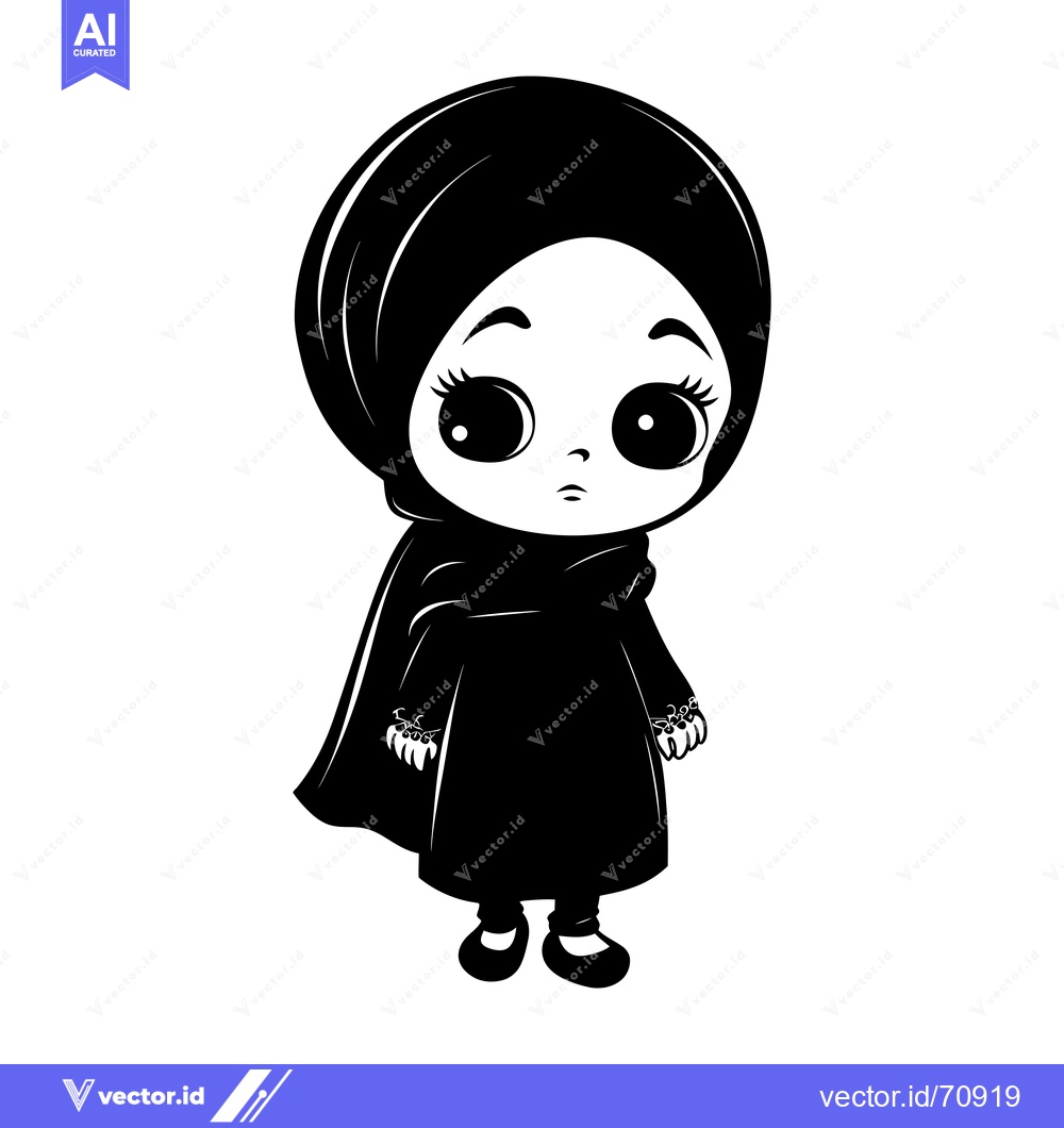 Premium Vector dari Black and White Illustration of a Young Girl Wearing a Hijab