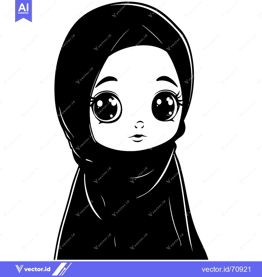 Premium Vector dari Black and White Illustration of a Young Girl Wearing a Hijab