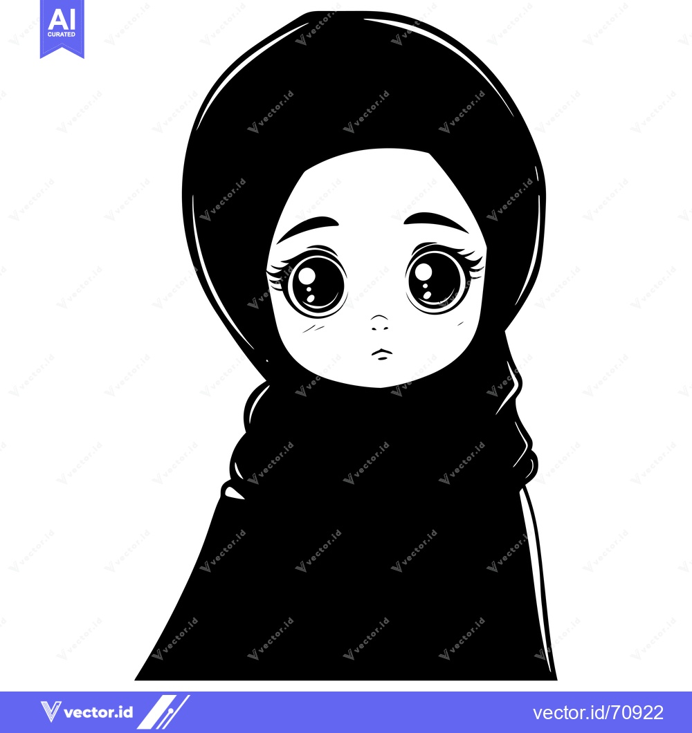 Premium Vector of Black and White Illustration of a Young Woman Wearing a Hijab