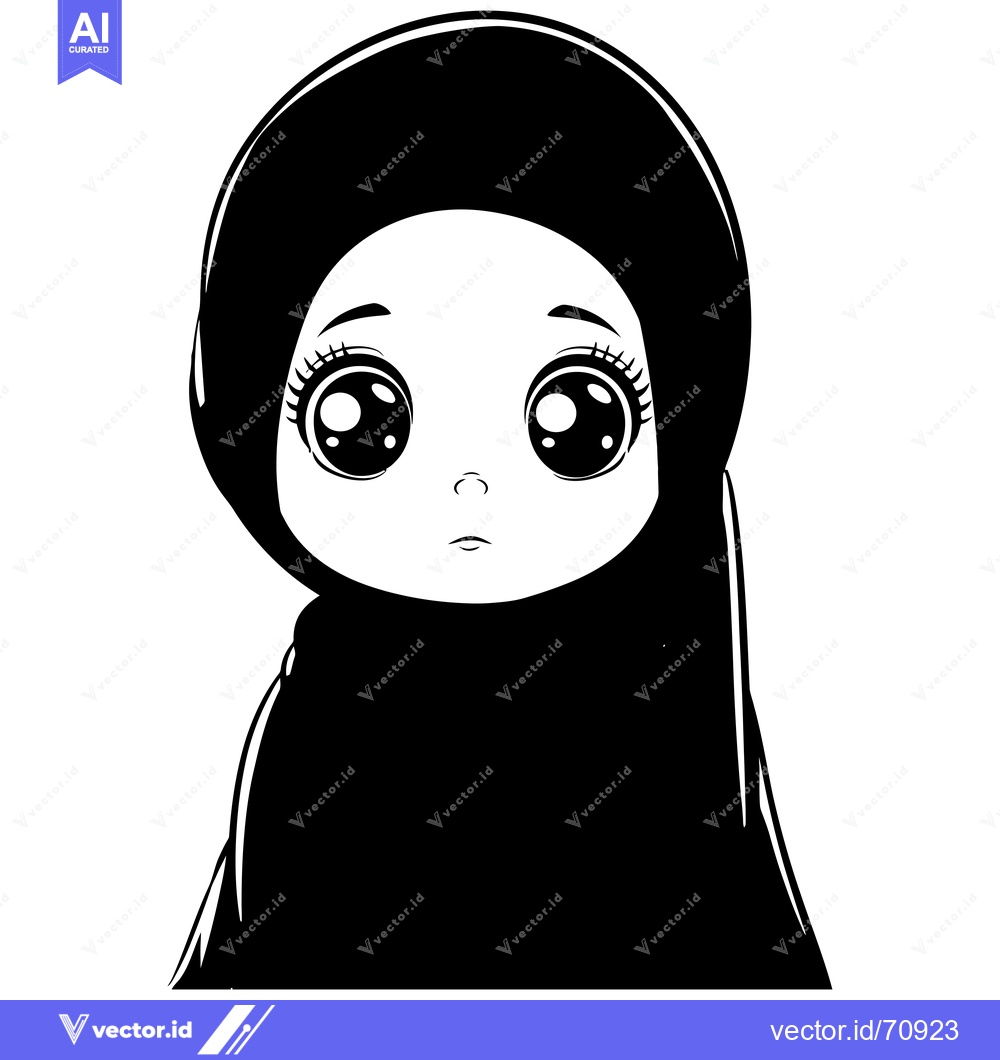 Premium Vector of Black and White Illustration of a Young Girl Wearing a Hijab