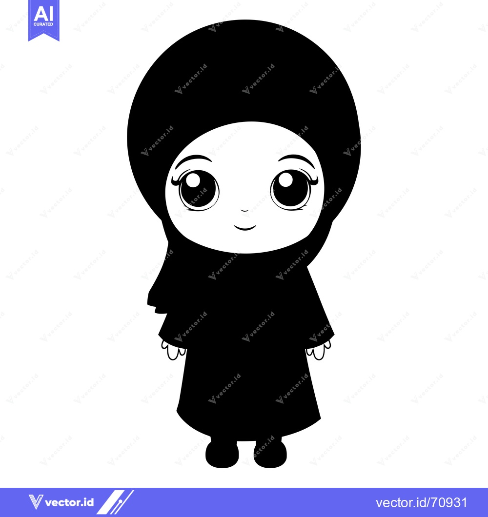 Premium Vector dari A Cute Cartoon Illustration of a Young Girl Wearing a Hijab