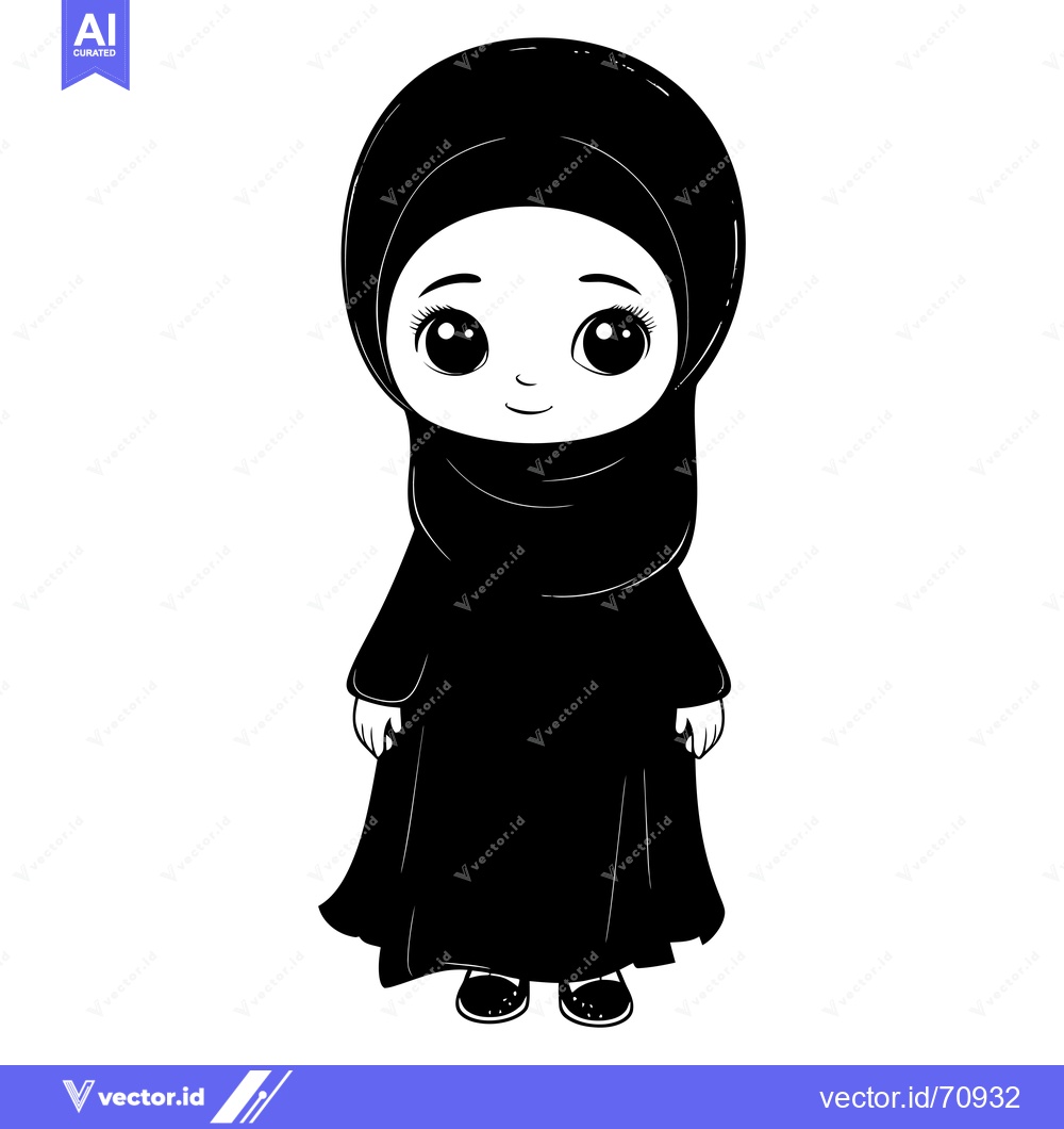 Premium Vector dari A Cartoon Illustration of a Young Girl Wearing a Hijab