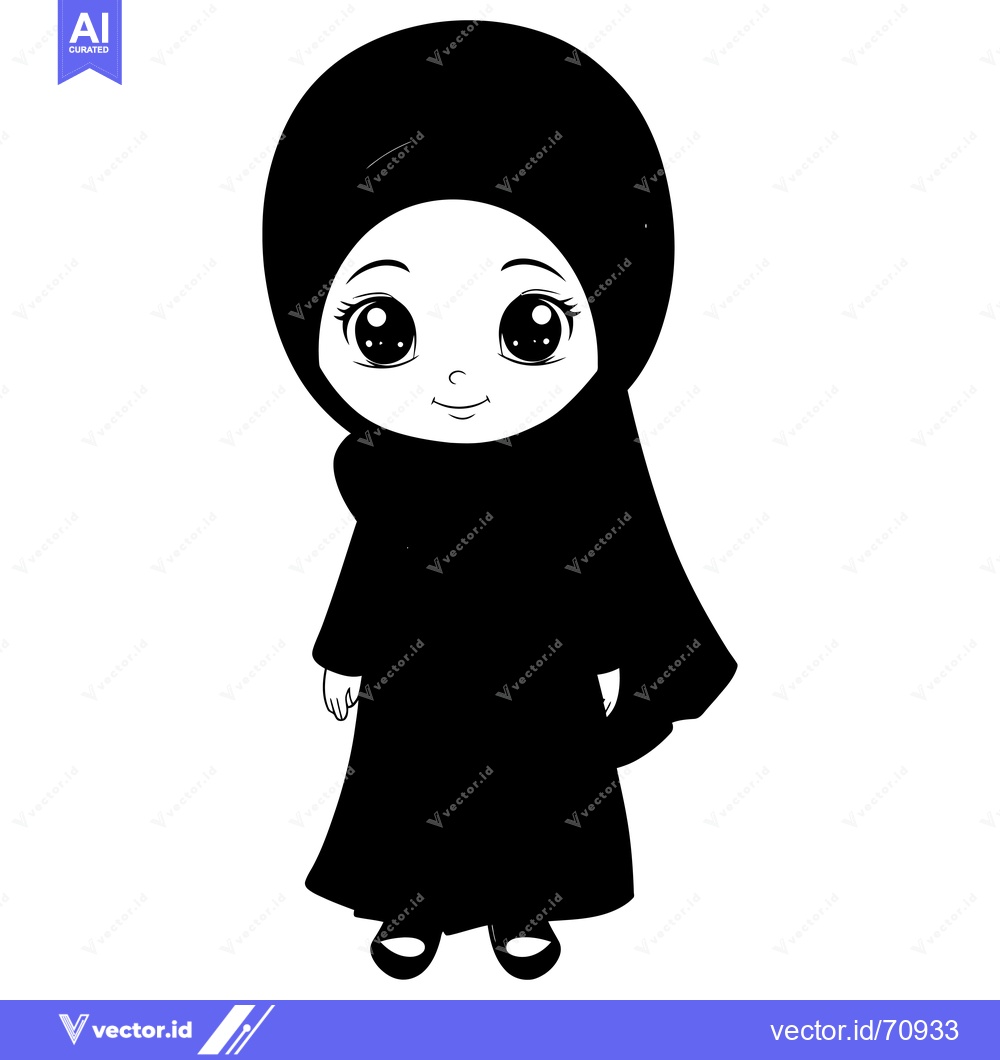 Premium Vector of Cartoon Illustration of a Young Girl Wearing a Hijab