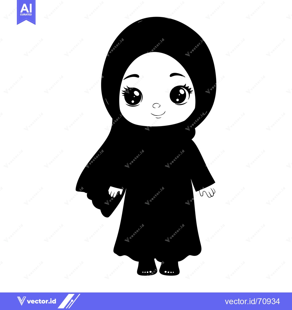 Premium Vector dari A Cartoon Girl Wearing a Black Hijab