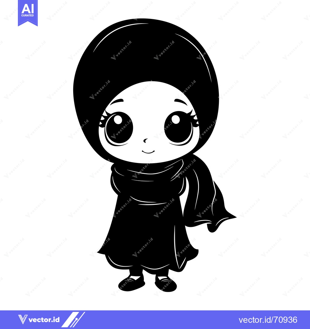 Premium Vector dari A Cute Cartoon Illustration of a Young Girl in a Hijab