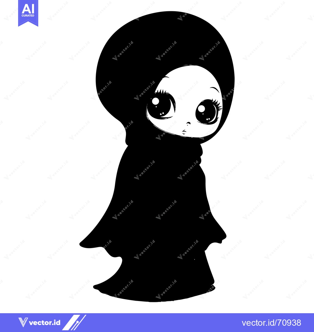 Premium Vector dari A Cartoon Girl Wearing a Hijab and Looking Forward