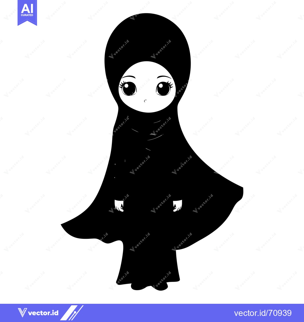 Premium Vector of Cartoon Illustration of a Young Woman Wearing a Hijab