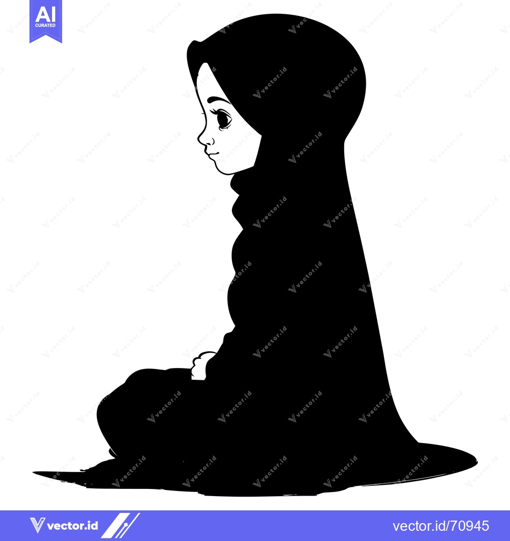 Premium Vector dari Silhouette of a Young Girl Wearing a Hijab Sitting in a Seated Positio