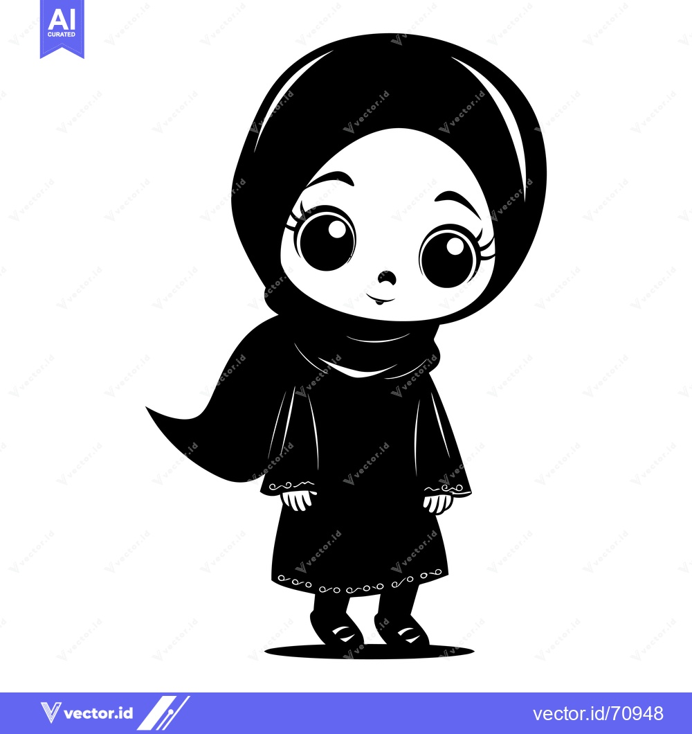 Premium Vector of A Cartoon Illustration of a Young Muslim Girl Wearing a Hijab