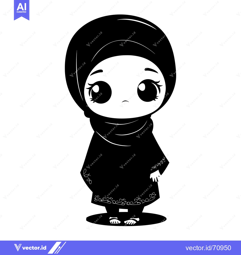 Premium Vector dari A Black and White Illustration of a Young Girl Wearing a Hijab