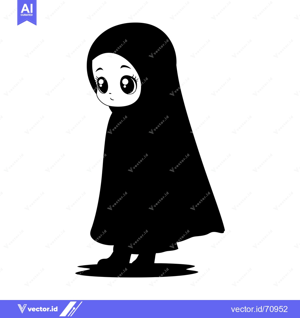 Premium Vector of Black and White Illustration of a Young Girl Wearing a Hijab