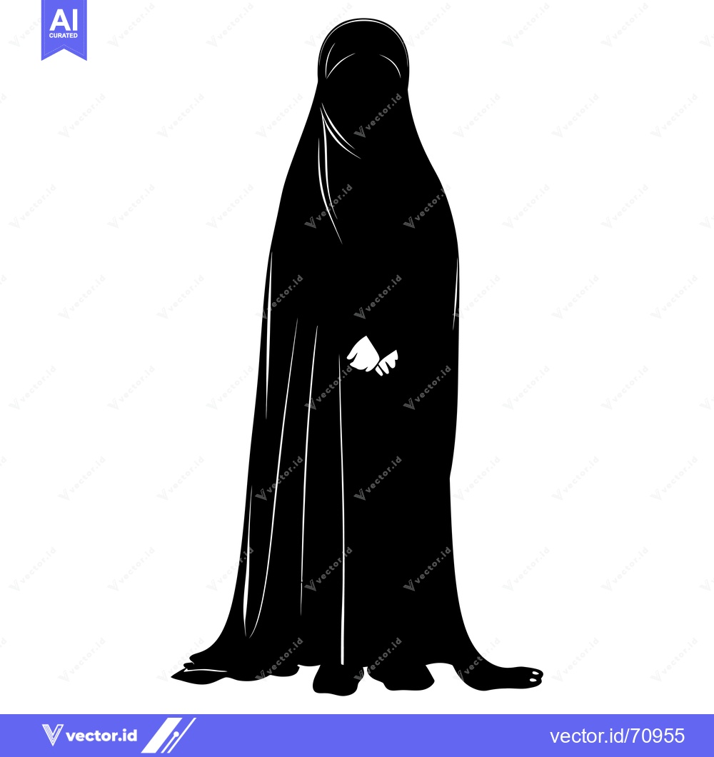 Premium Vector of Black and White Silhouette of a Woman Wearing a Niqab