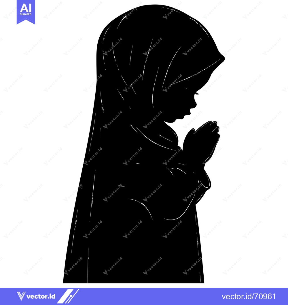 Premium Vector of Silhouette of a Young Girl in a Hijab Praying