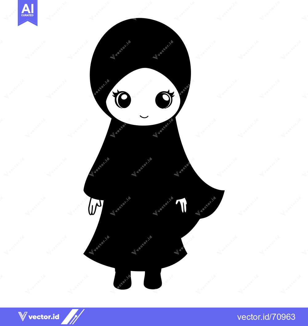 Premium Vector of Cartoon Illustration of a Young Girl Wearing a Hijab