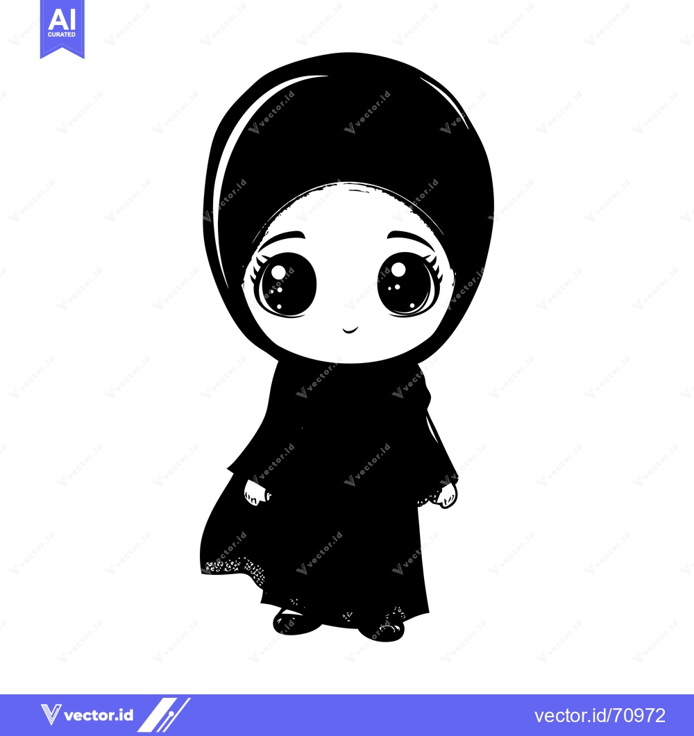 Premium Vector of Black and White Illustration of a Young Girl Wearing a Hijab