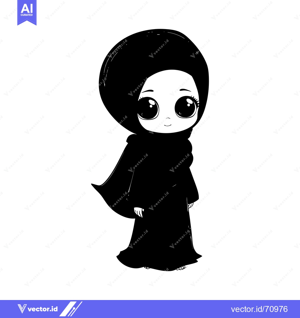 Premium Vector of Cartoon Illustration of a Young Girl Wearing a Hijab