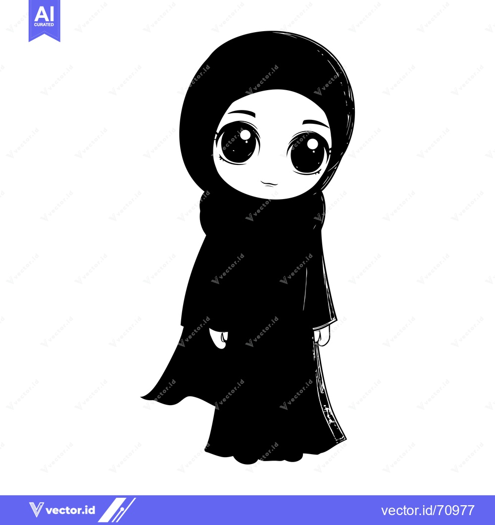 Premium Vector of Black and White Illustration of a Young Woman Wearing a Hijab