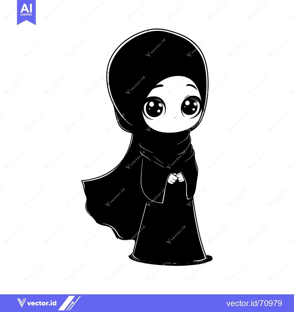 Premium Vector dari Cartoon illustration of a young woman wearing a black hijab