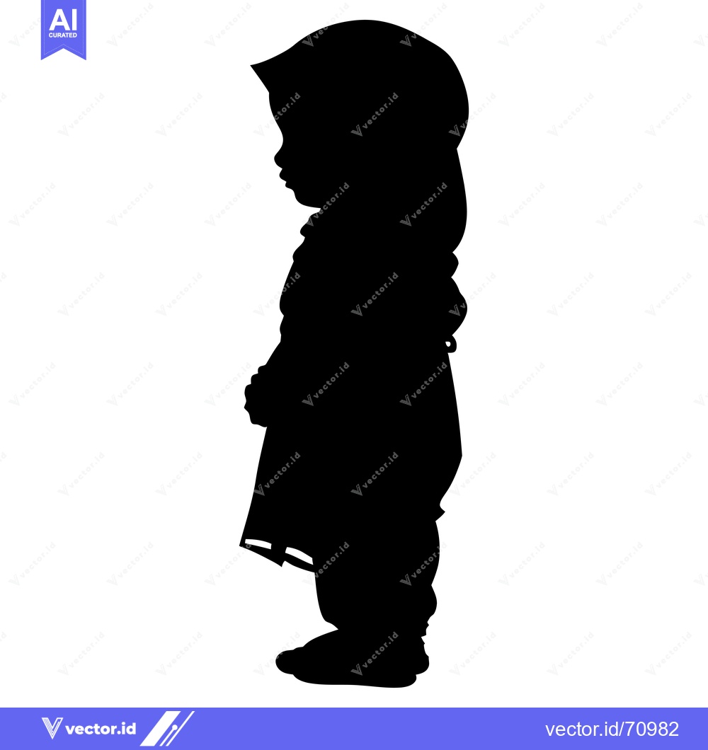 Premium Vector of Silhouette of a young girl wearing a hijab, standing in profile