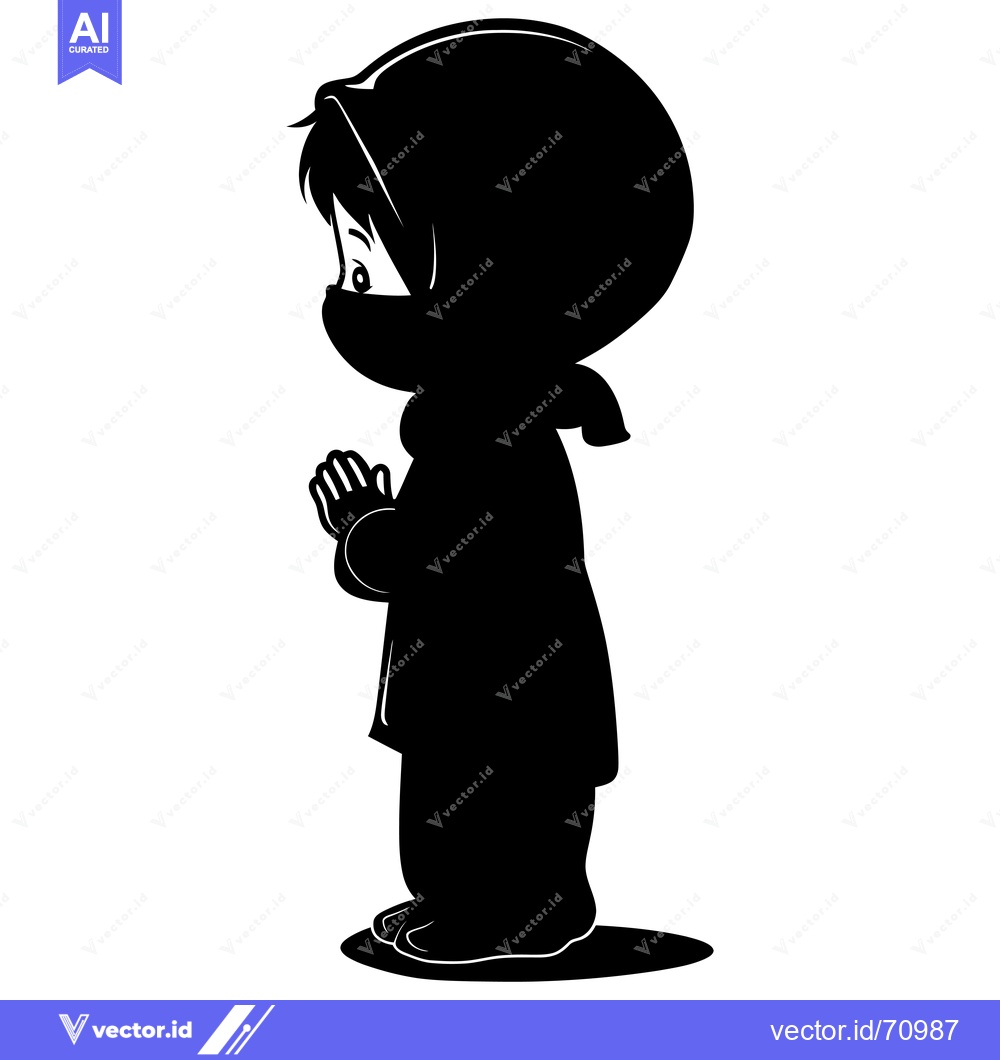 Premium Vector dari Silhouette of a Young Girl in a Hood Praying