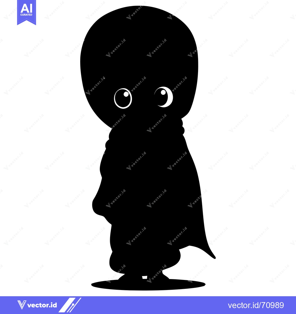 Premium Vector of Black silhouette of a cartoon character wearing a cape with large eyes