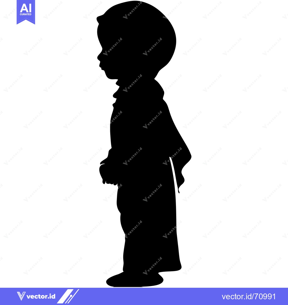 Premium Vector of Silhouette of a child in a long coat, standing with hands clasped in f