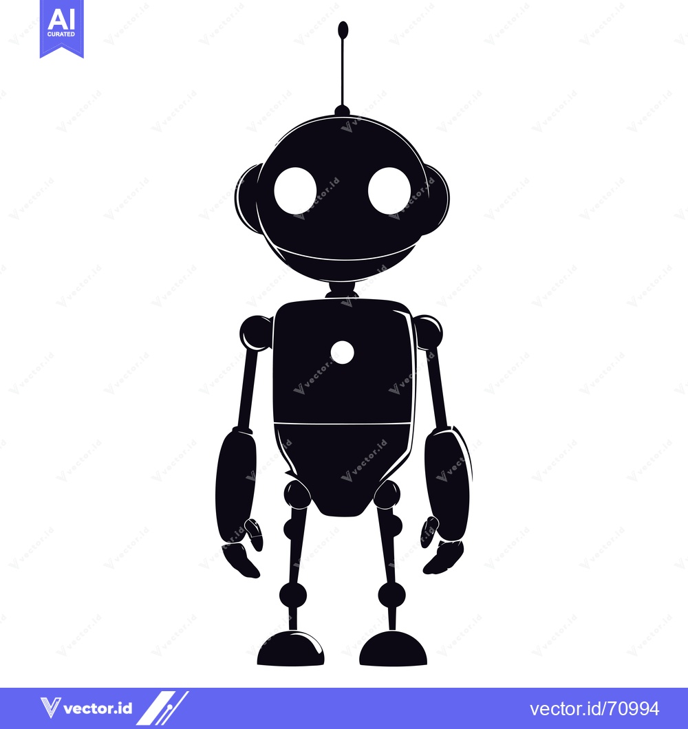 Premium Vector dari Black and white silhouette of a cartoon robot