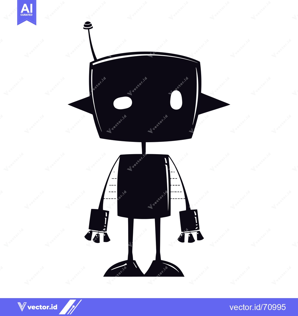 Premium Vector dari Black and white silhouette of a cartoon robot