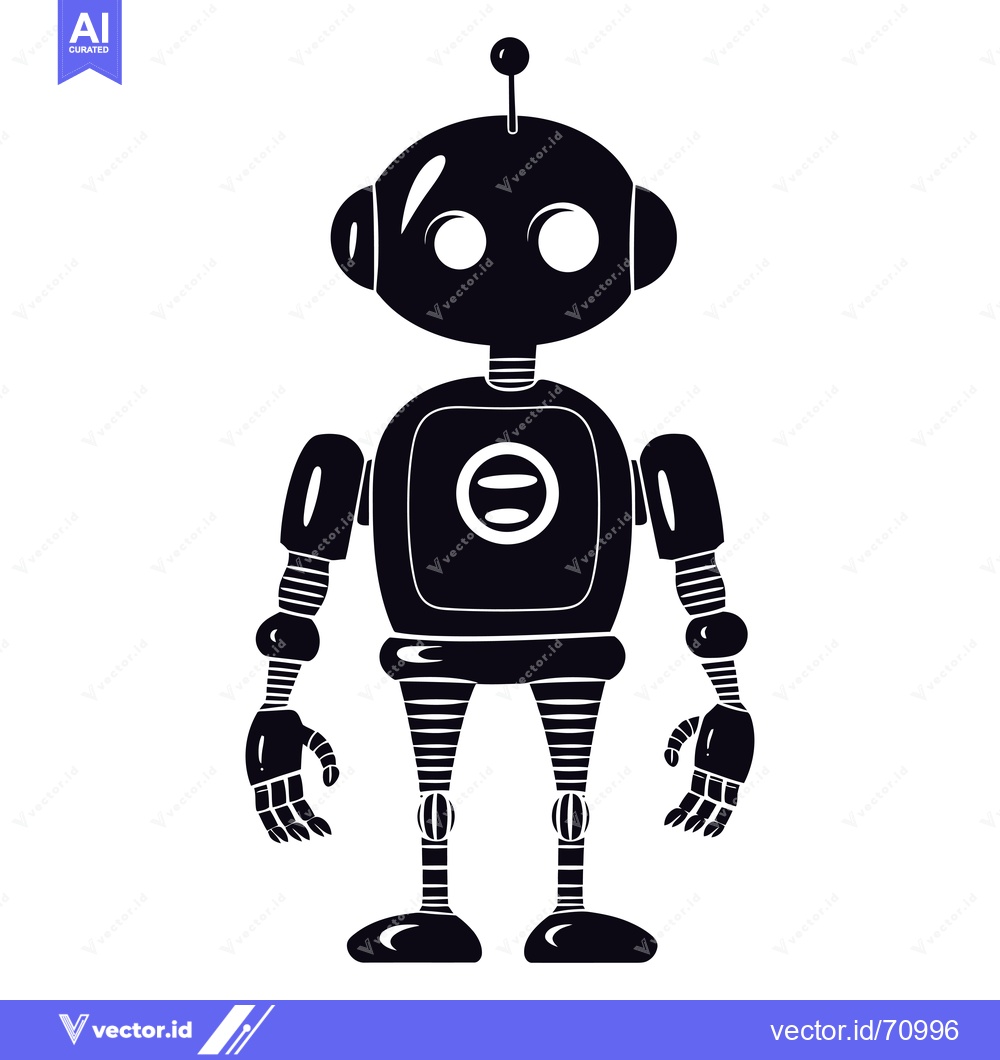 Premium Vector of Black and White Silhouette Illustration of a Cartoon Robot