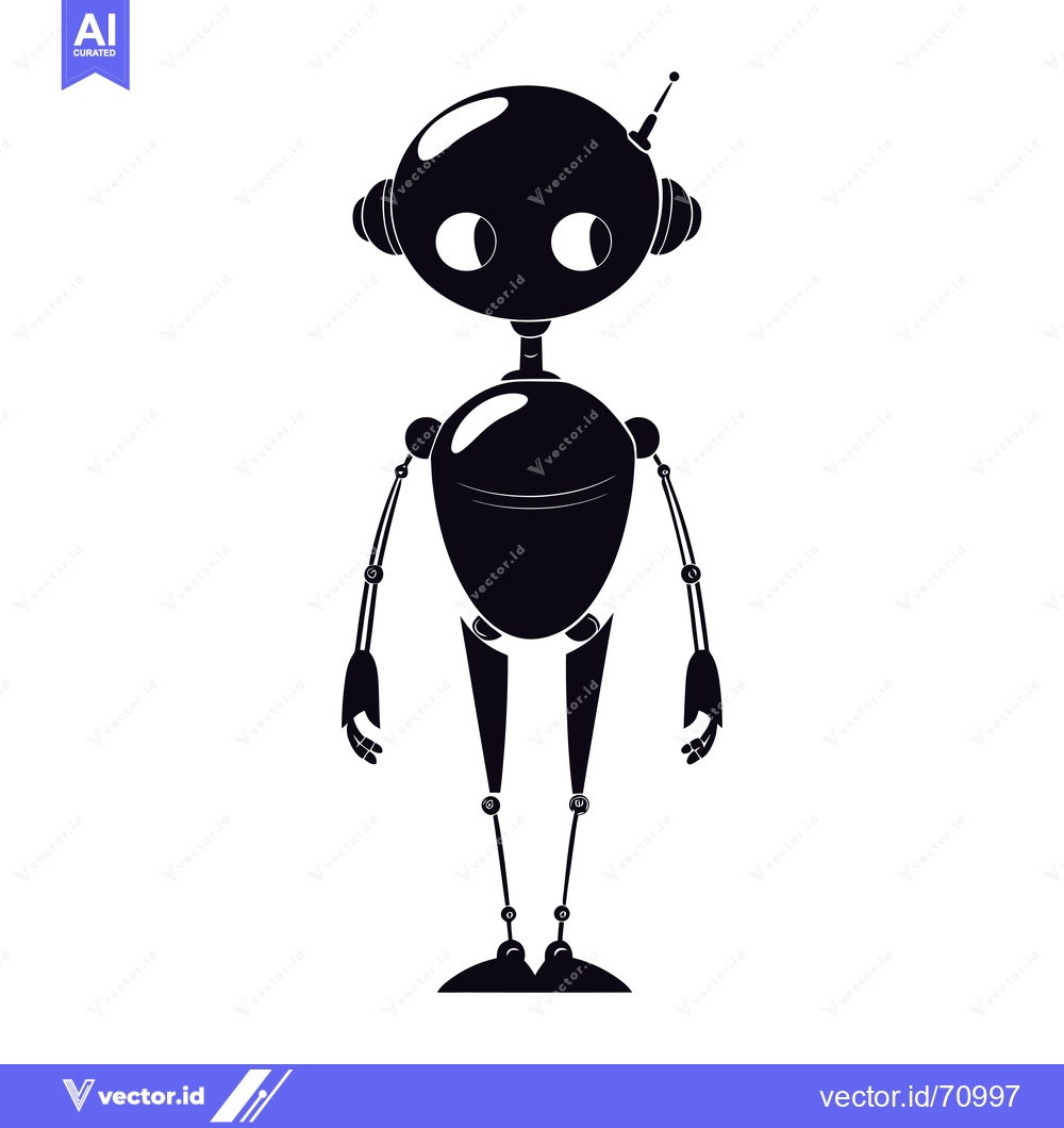 Premium Vector dari Black and white silhouette of a cartoon robot with round head, antenna