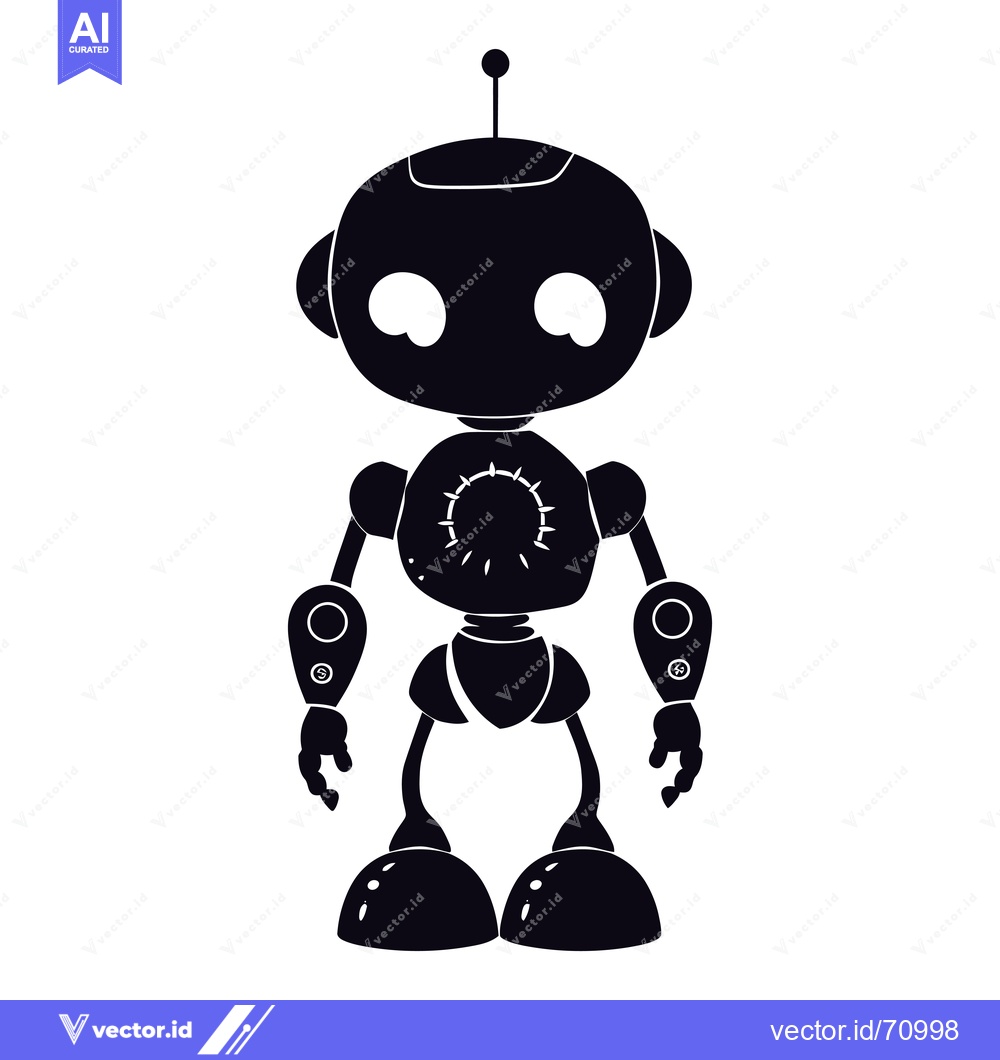 Premium Vector dari Black and white silhouette of a cartoon robot