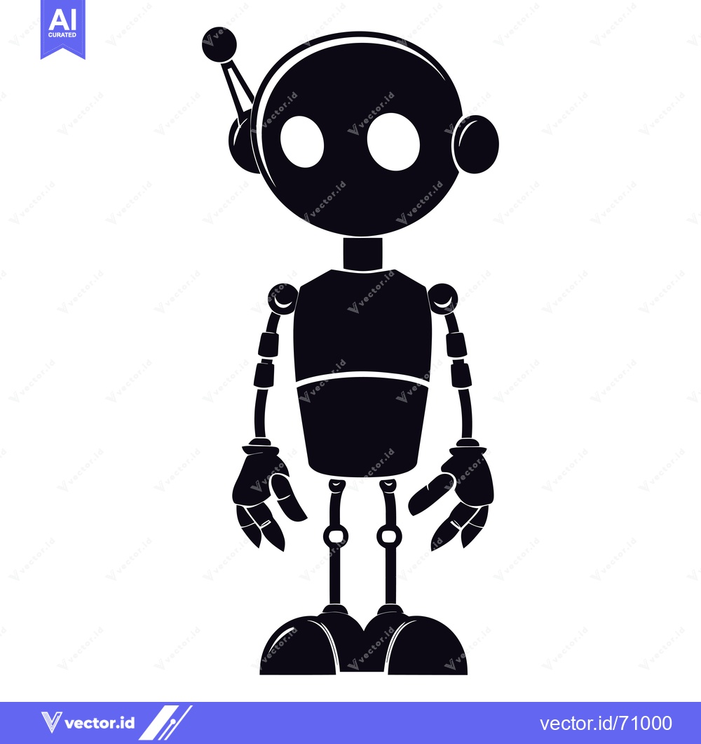 Premium Vector dari Black and white silhouette of a cartoon robot with a large round head