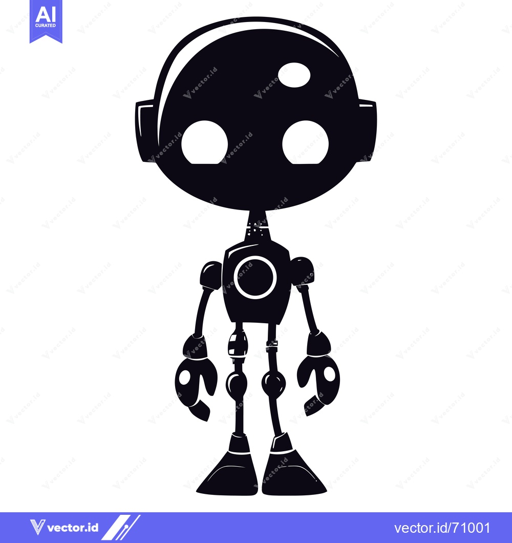Premium Vector of Black and White Silhouette of a Cartoon Robot