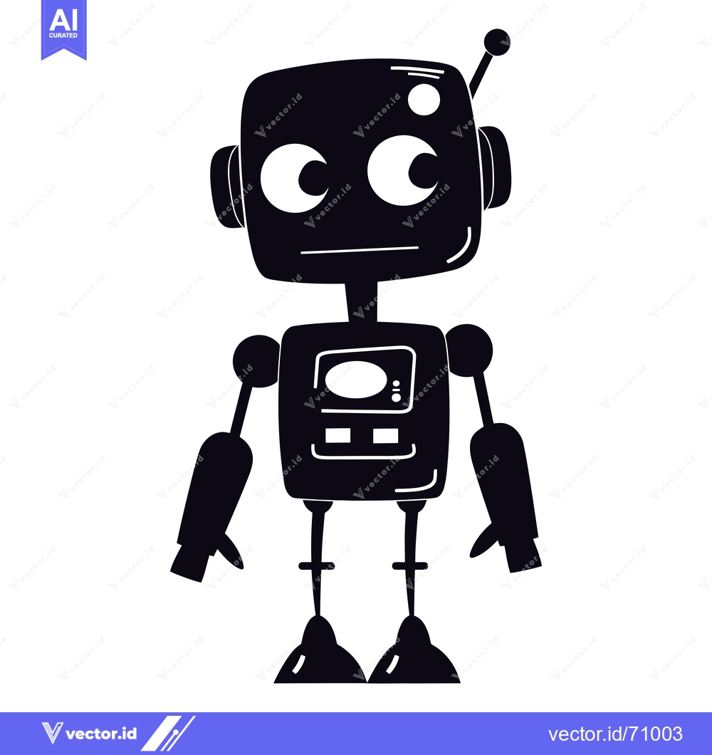 Premium Vector of Cartoon Robot Silhouette with Big Eyes and Antenna