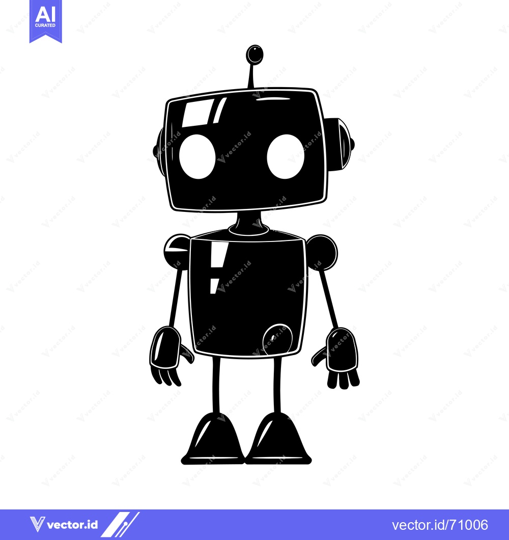 Premium Vector of Black and white cartoon robot with antenna