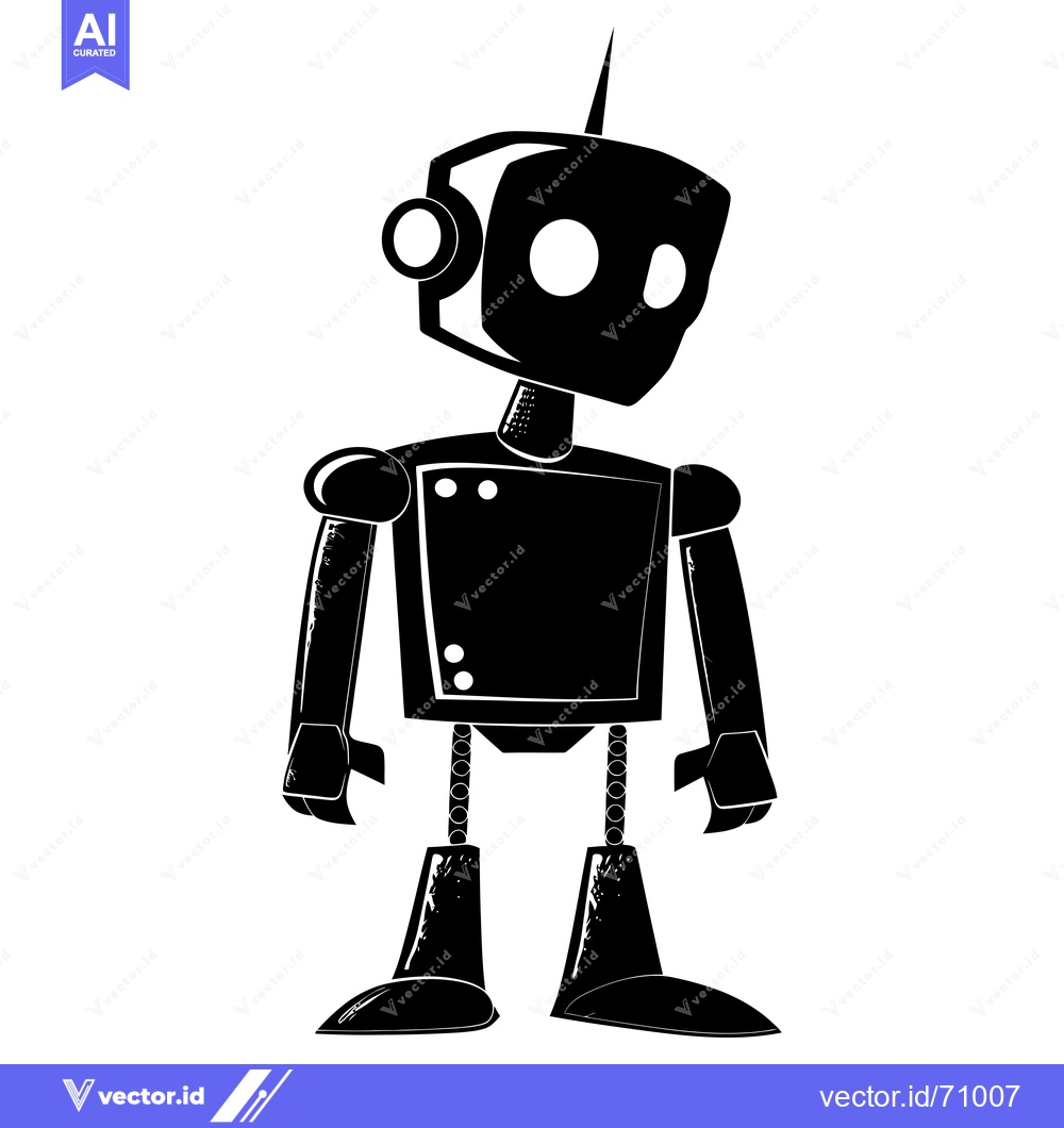 Premium Vector of Black and White Illustration of a Cartoon Robot