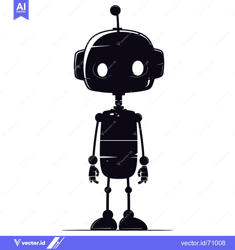 Premium Vector of Black and White Silhouette of a Cartoon Robot