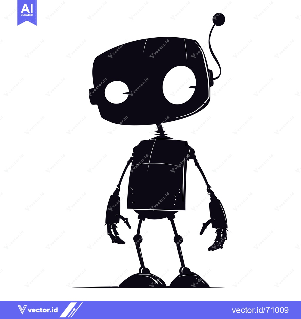 Premium Vector of Silhouette of a Cartoon Robot with Large Eyes and an Antenna