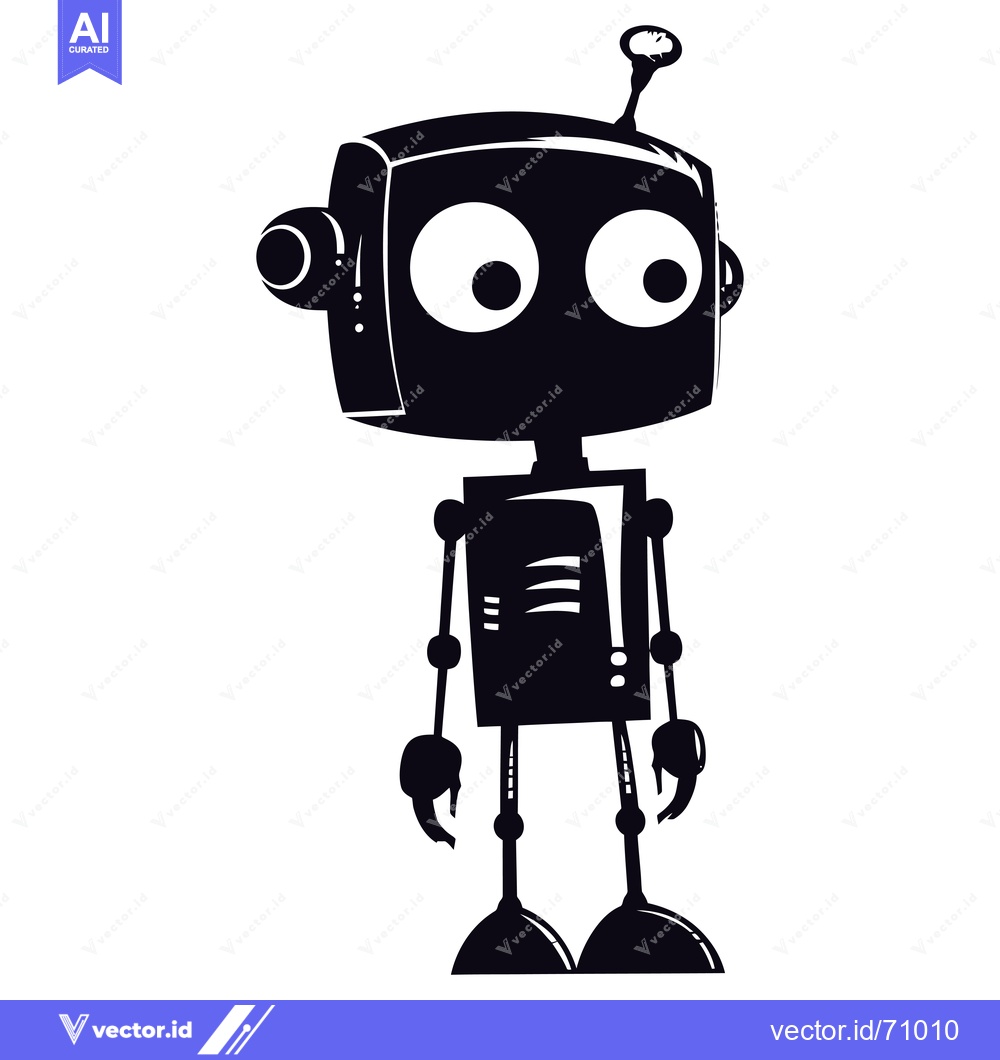 Premium Vector dari Black and White Silhouette of a Cartoon Robot