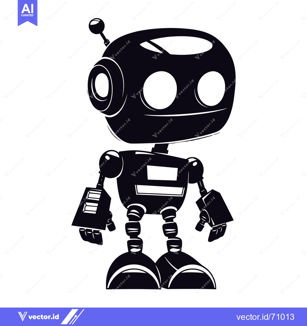 Premium Vector of Black and White Silhouette of a Cartoon Robot