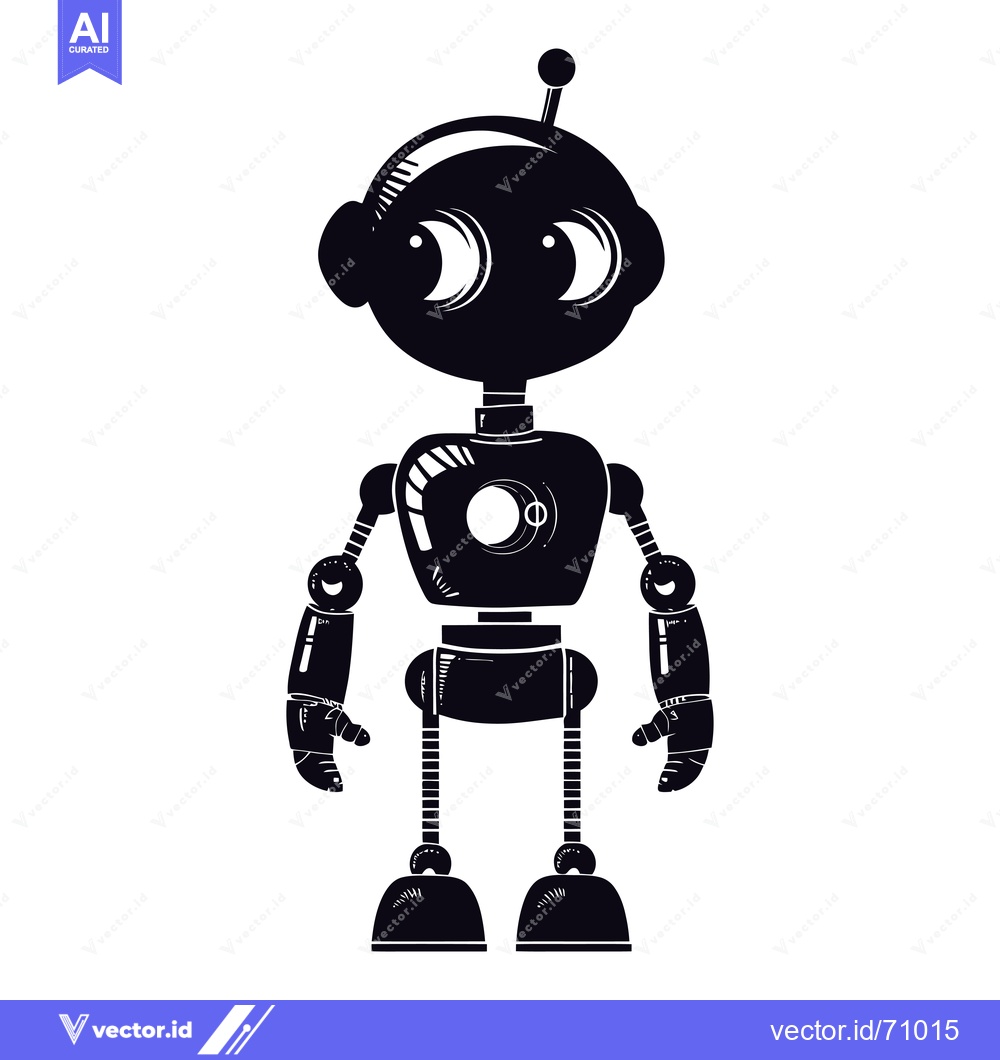 Premium Vector dari Black and White Silhouette of a Cartoon Robot with Big Eyes