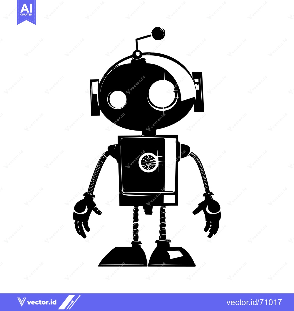 Premium Vector dari Black and White Illustration of a Cartoon Robot