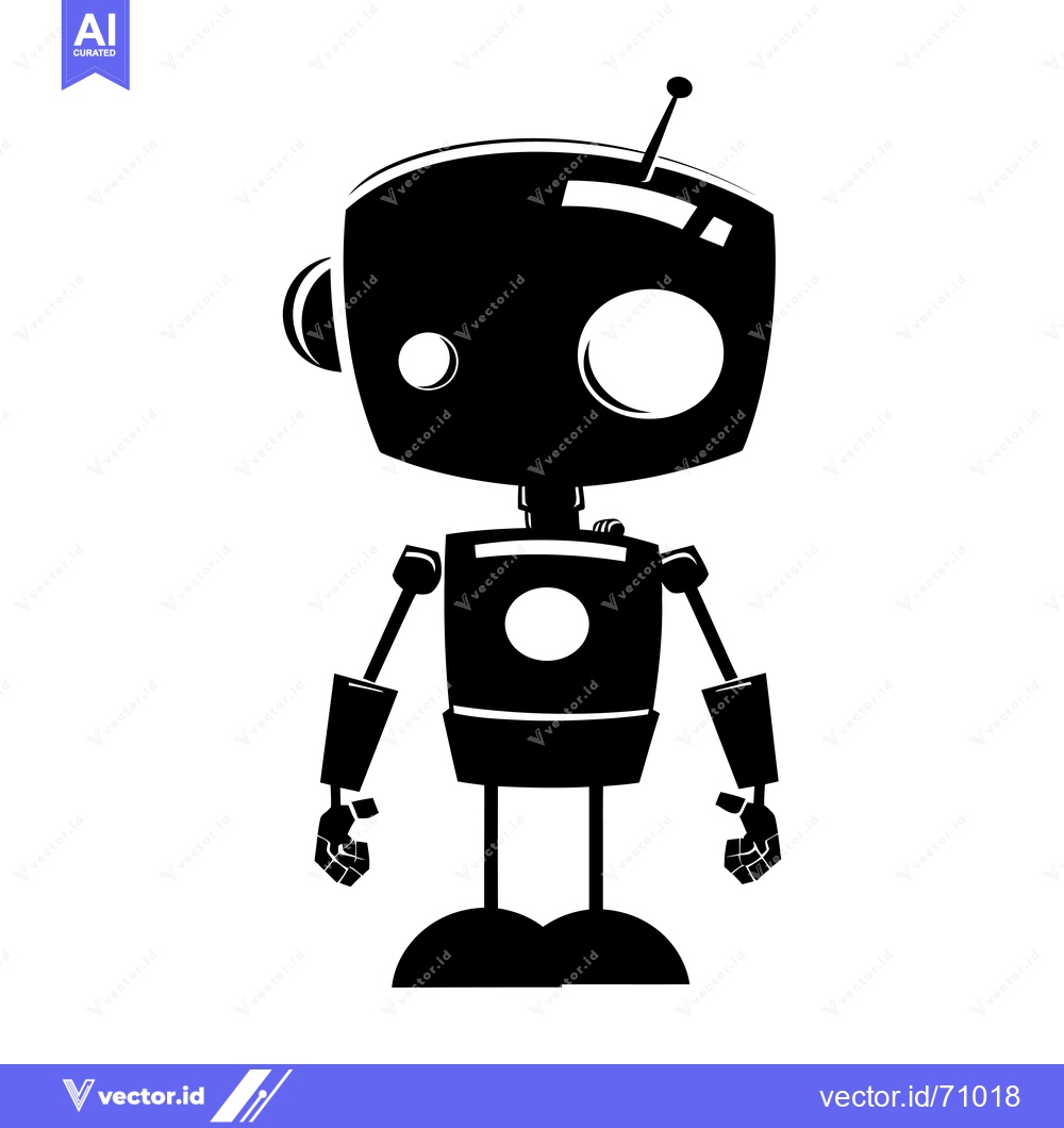 Premium Vector of Black and White Cartoon Robot with Antenna