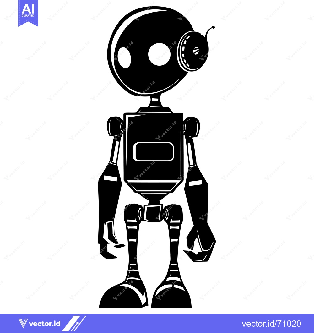 Premium Vector dari A Black and White Cartoon Robot With a Large Head and a Small Body