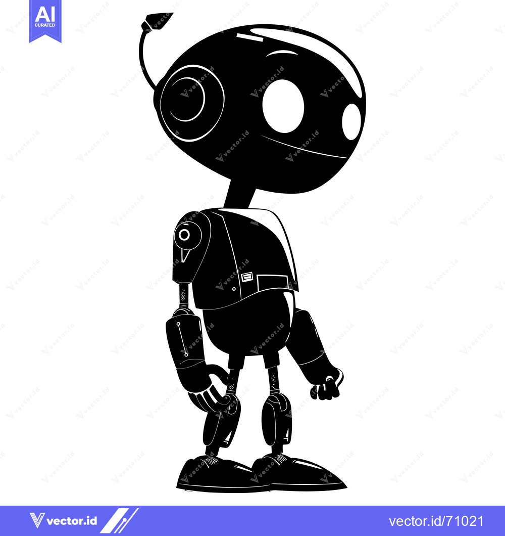Premium Vector of Black and White Silhouette of a Cartoon Robot