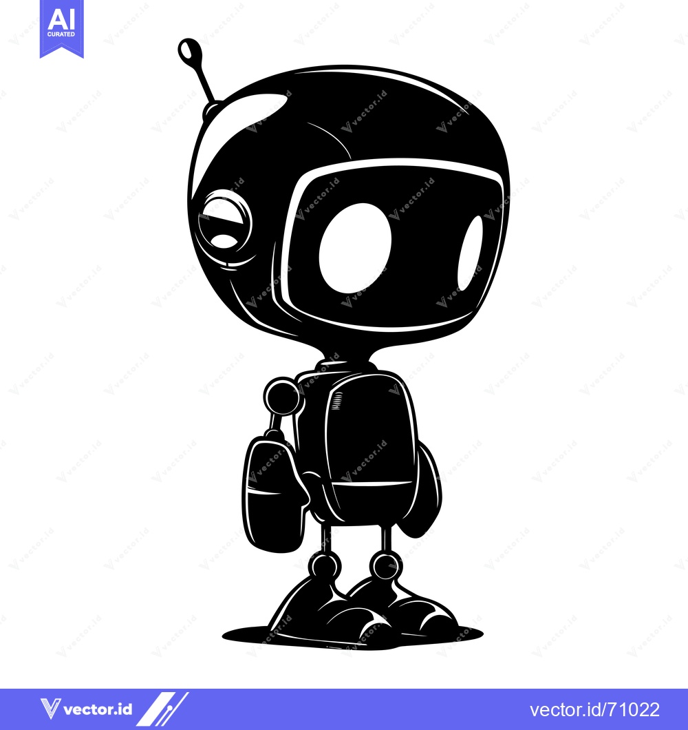 Premium Vector of Black and White Silhouette of a Cartoon Robot