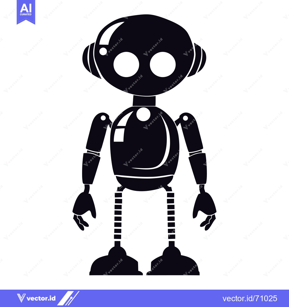 Premium Vector dari Black and White Silhouette of a Cartoon Robot