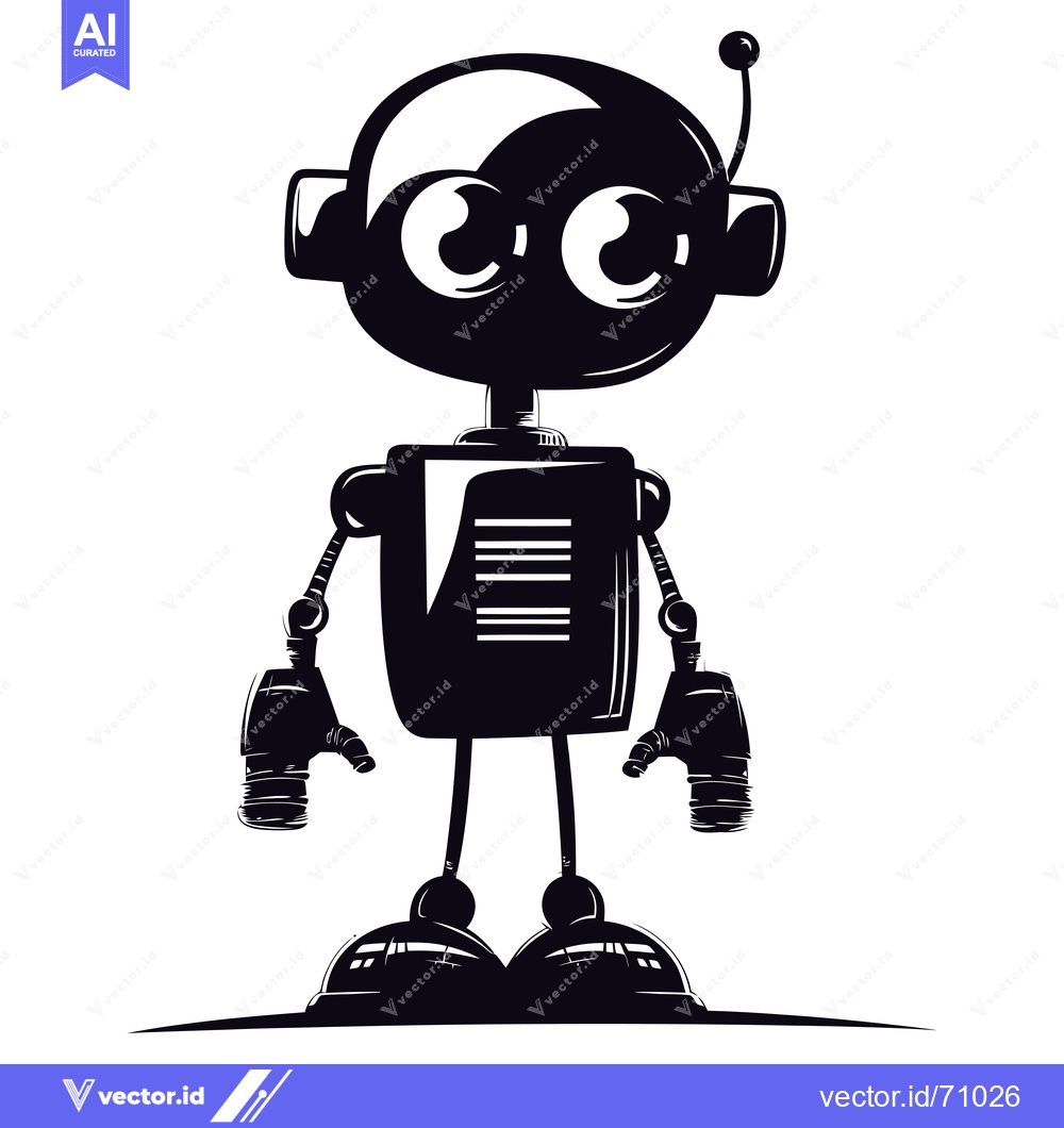 Premium Vector of A Black and White Silhouette of a Cartoon Robot
