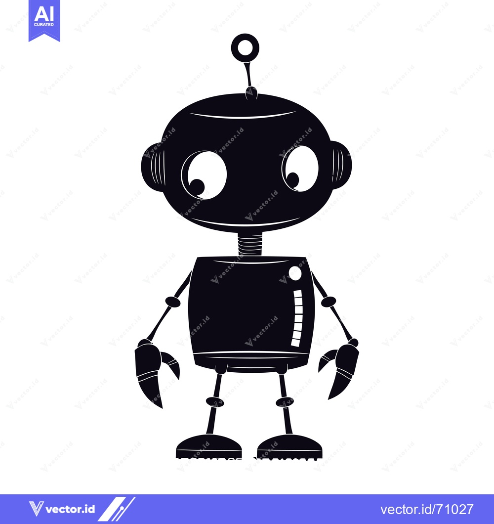 Premium Vector of Black and White Silhouette of a Cartoon Robot