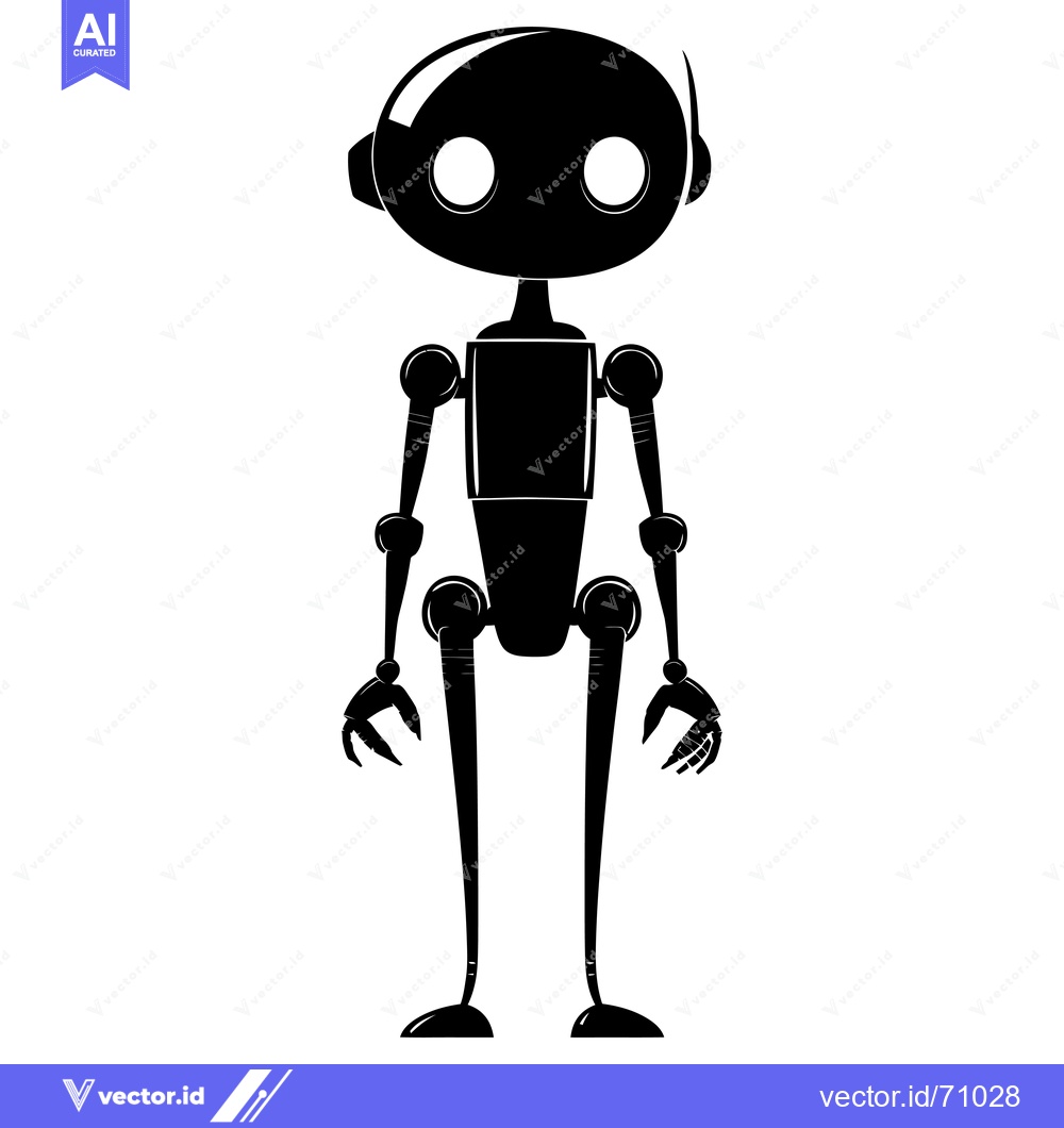 Premium Vector of Black and White Silhouette of a Cartoon Robot